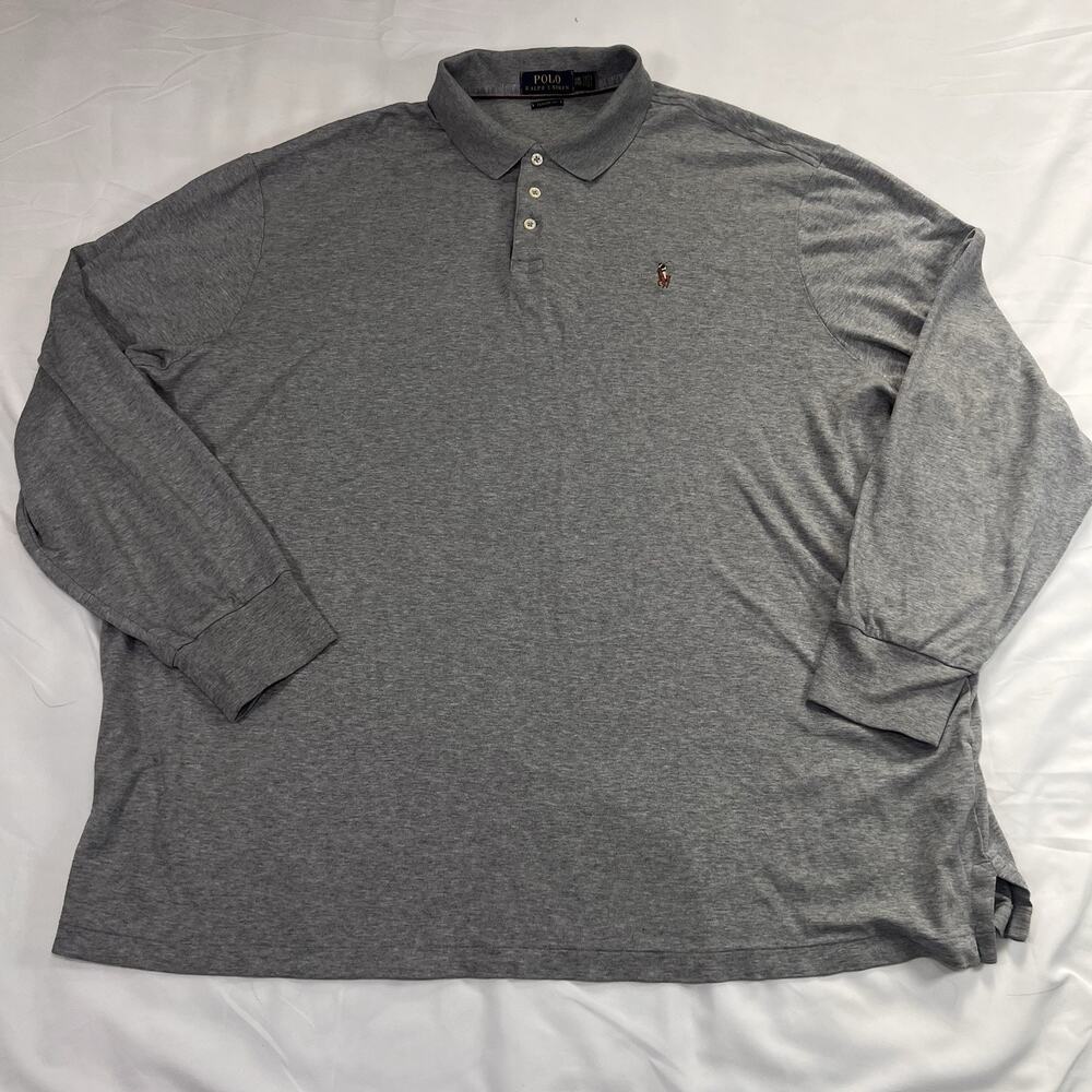 Polo Ralph Lauren Shirt Men Size XXL Gray Long Sleeve Soft Knit Classic Fit Pony